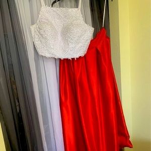 Two Piece Red & White Formal Dress